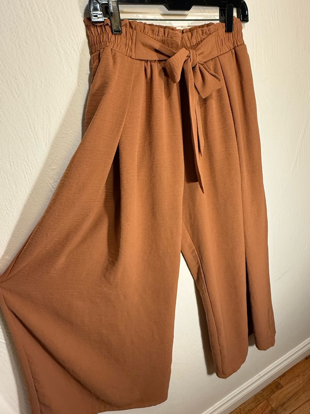 High-Rise Wide-Leg Swishy Tie-Waist Pants in Rusty Mauve
